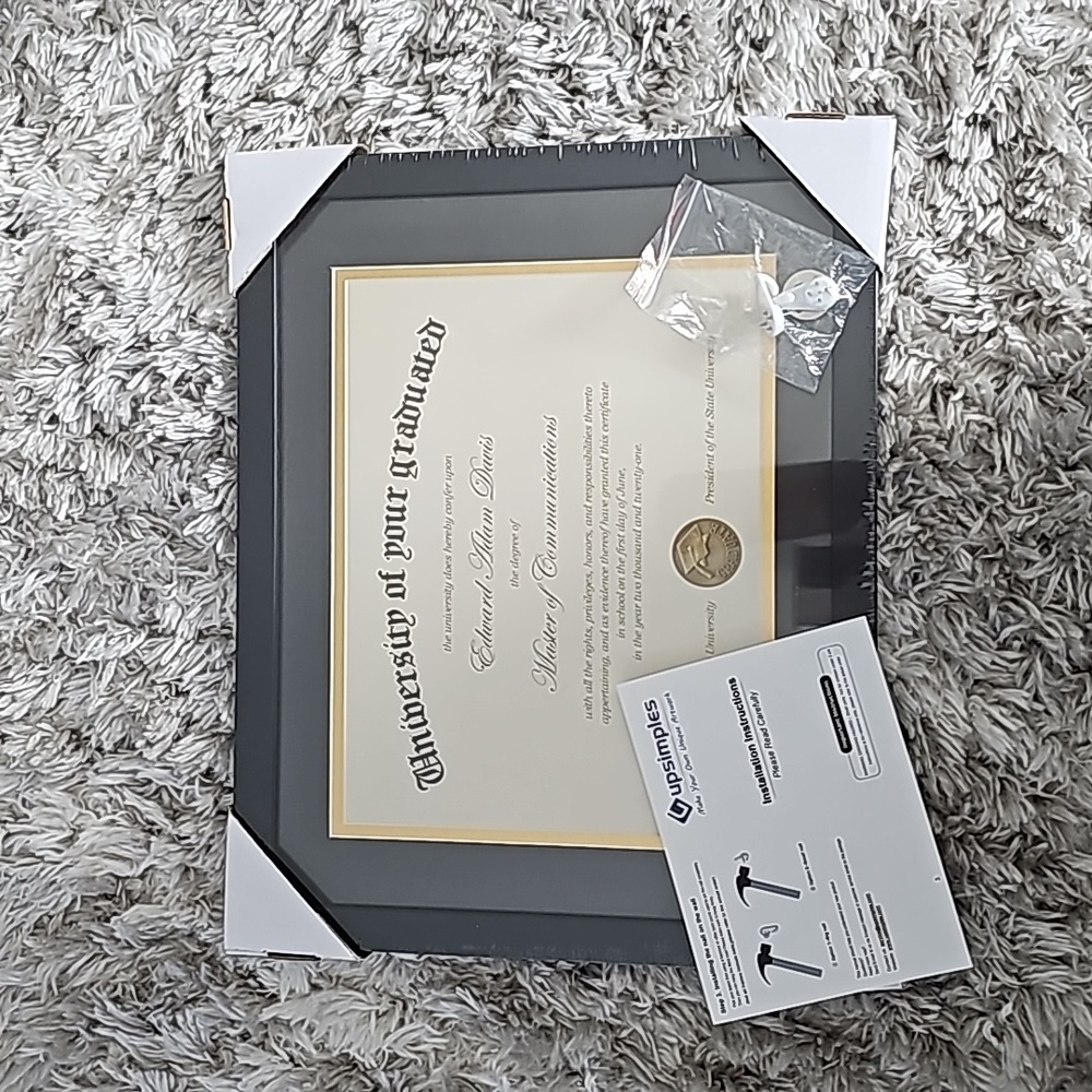 upsimples 11x14" Black Diploma/Degree Frame for table or wall mount